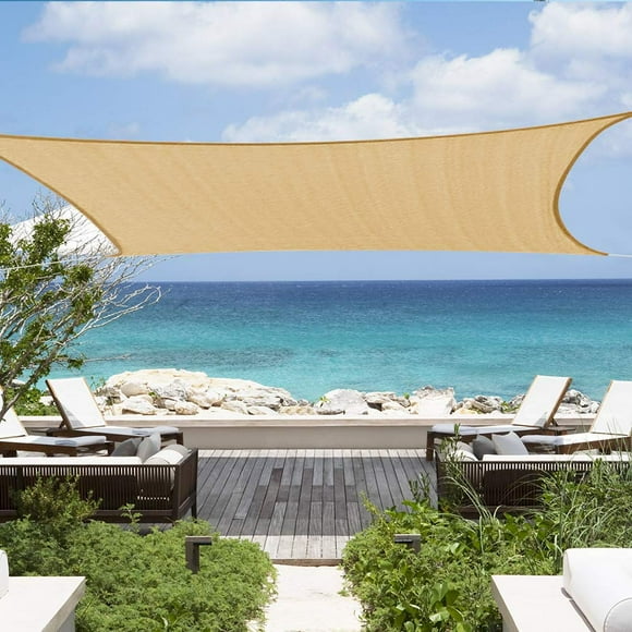 Shade&Beyond Sun Canopy Shade Sail 12'x16' Rectangle UV Block for Patio Deck Yard and Outdoor Activities Sand