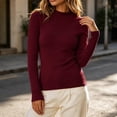 thumbnail image 4 of Diufon Mock Neck Tops for Women Long Sleeve Fleece Lined Thickened Warm Pullover Fall Winter Slim Fitted Layering Blouse, 4 of 8