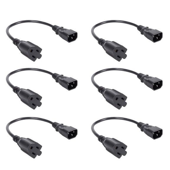 6pcs 1ft IEC 320 C14 Male Plug to NEMA 5-15R 3 Female PC Power Adapter Cable Black