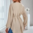 thumbnail image 4 of Blusa de poliéster Manga larga Un solo pecho Lazo en la cintura Top informal con cuello levantado para mujer Albaricoque S, 4 of 6