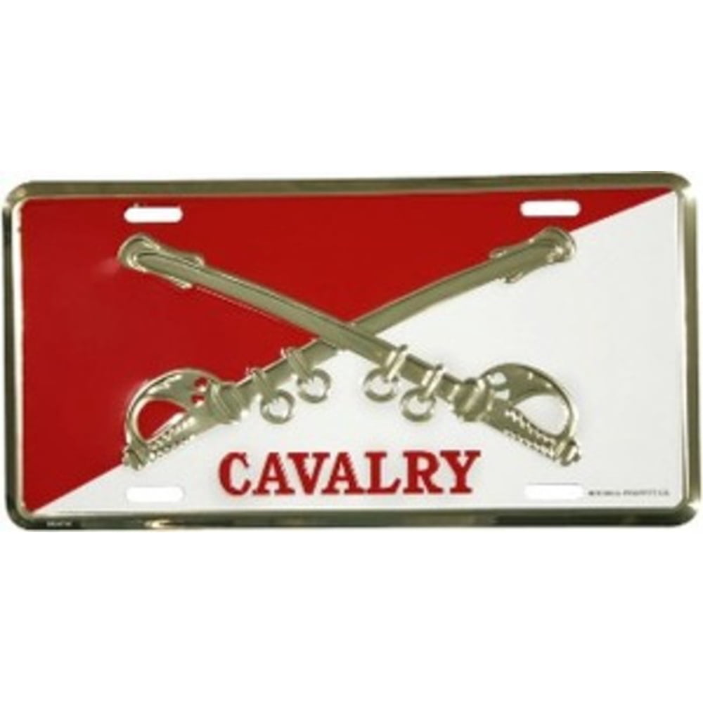 Cavalry Crossed Swords (Red & White) License Plate