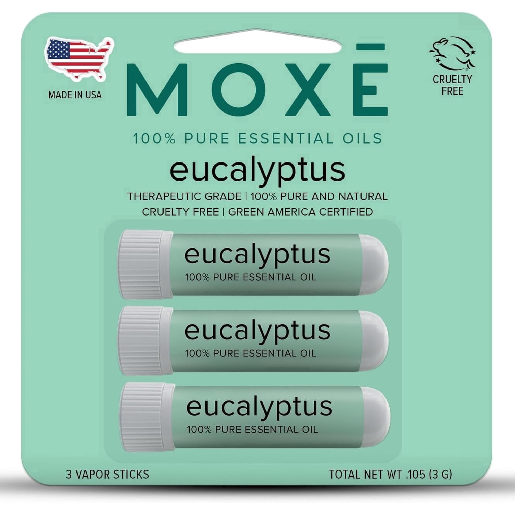 MOXE Nasal Stick Inhaler Eucalyptus Essential Oil Scent , 3 Pack