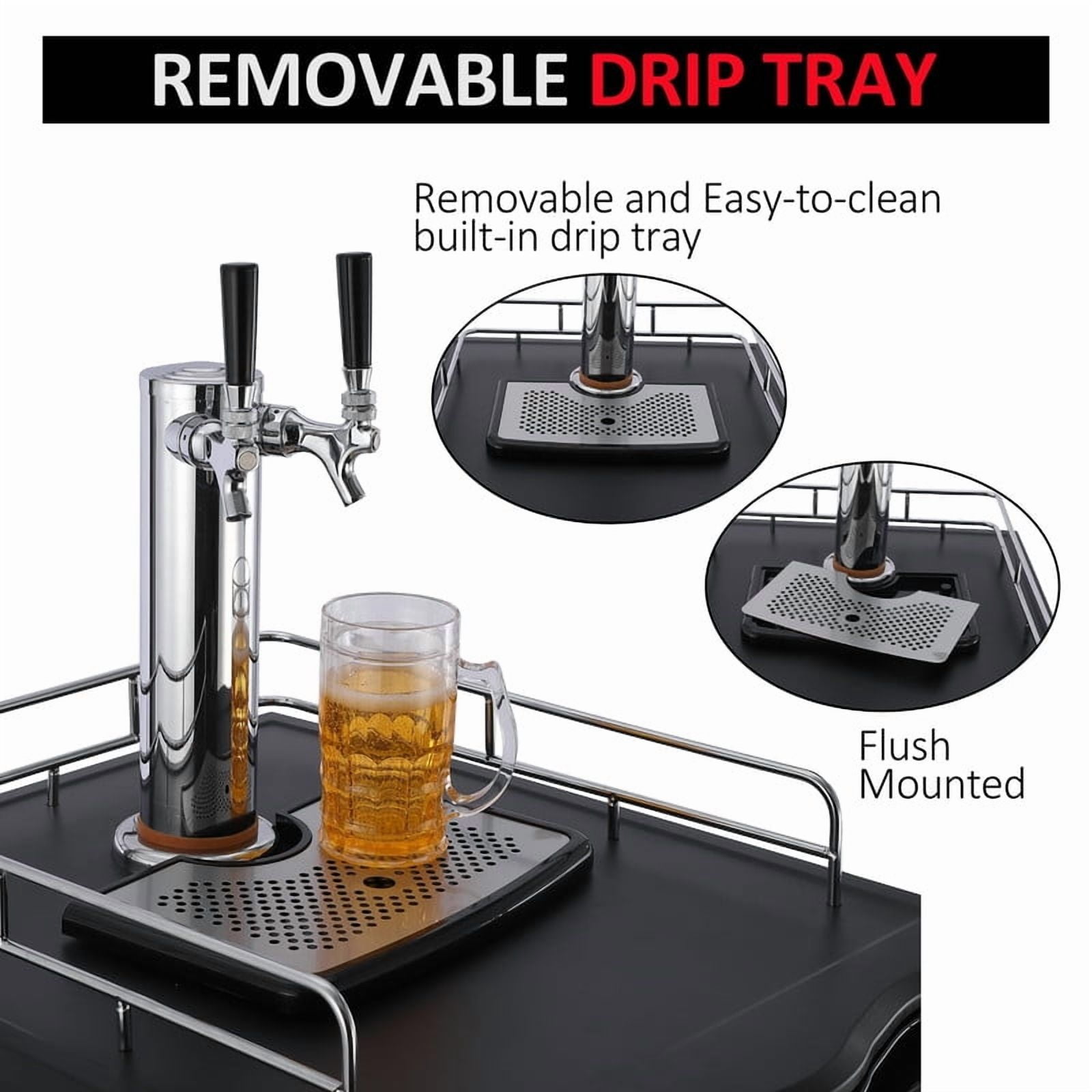TROPOW 170L Full Size Dual Tap Kegerator - Stainless Steel Draft Beer Keg Dispenser with Drip Tray, CO2 Cylinder and Digital Temperature Control (32°f-50°f)