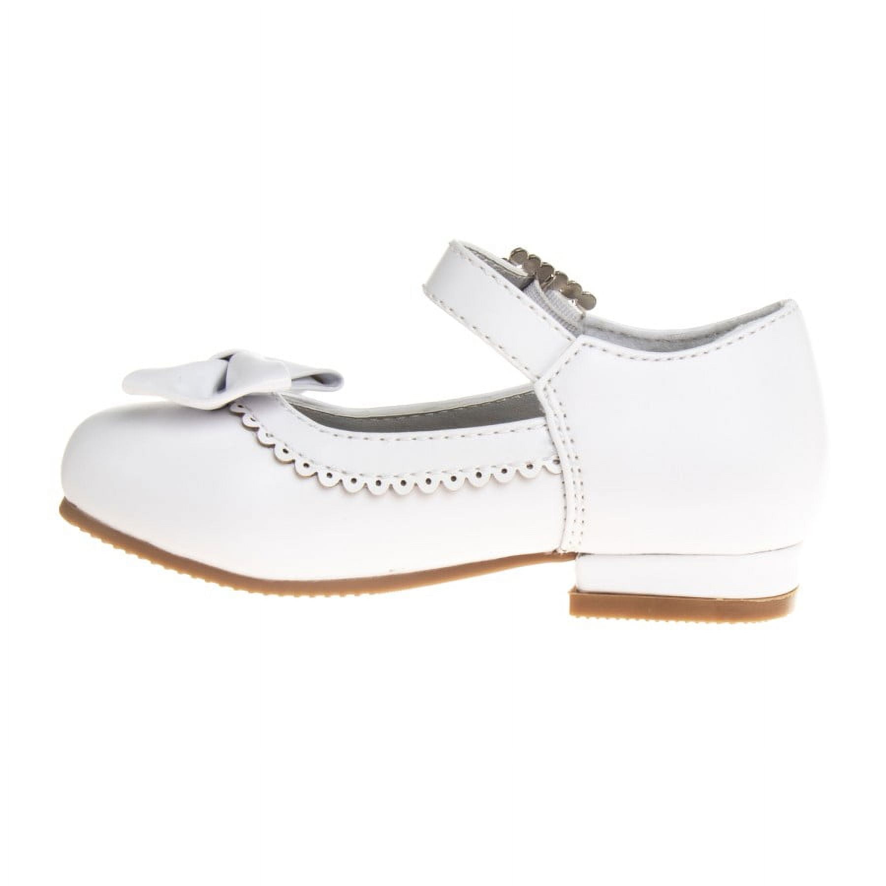 Mary Jane Dress Shoe Pumps for Girls, Low Heel Hook Loop Buckle, White (Size 10 Toddler)