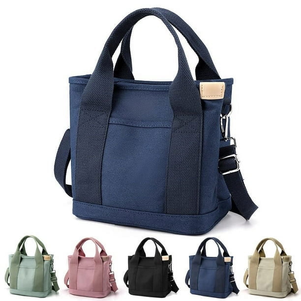 Bolso de mano para mujer, de lona, de gran capacidad, con múltiples bolsillos y cremallera, bandolera, estilo nicho, color azul oscuro.