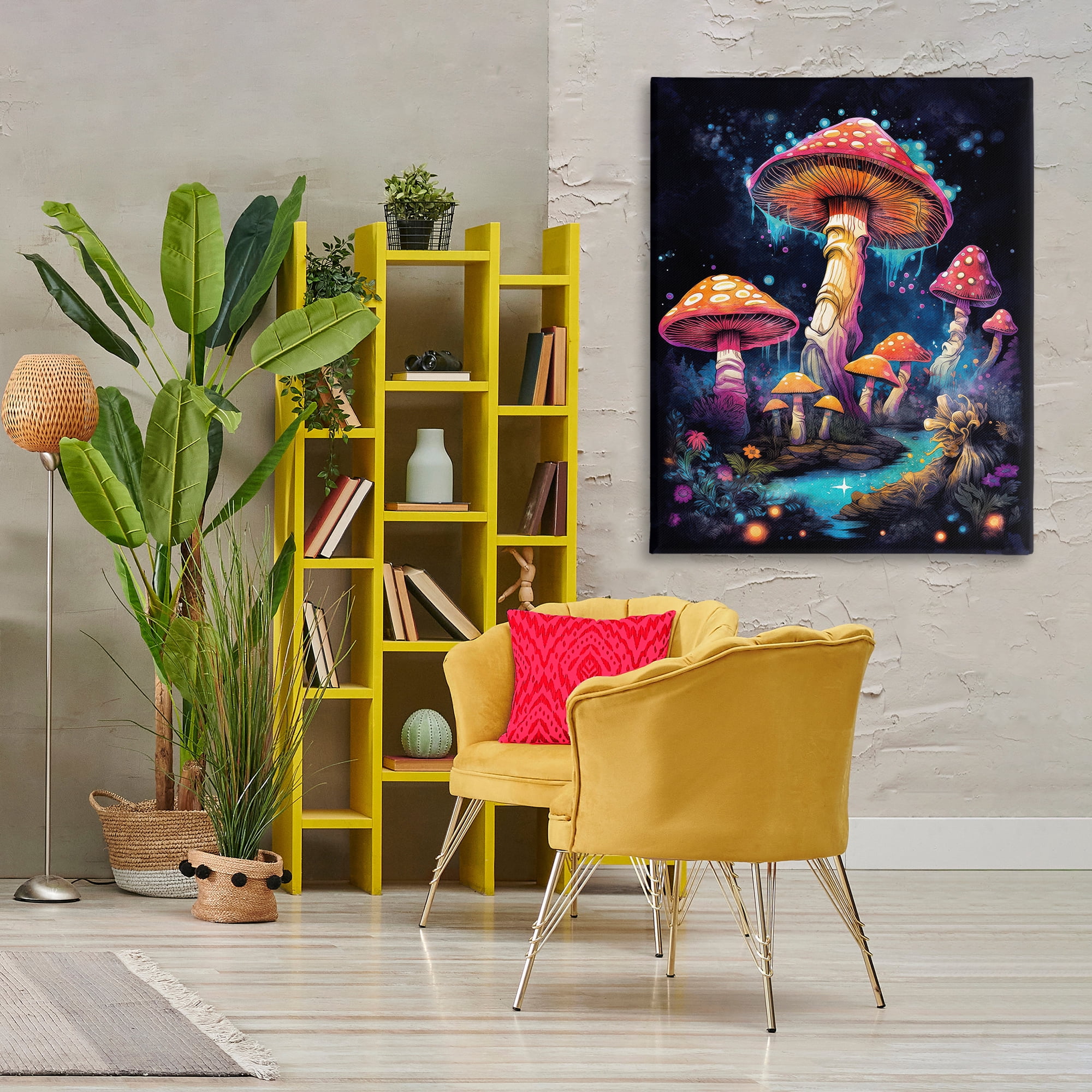 Stupell Industries Psychedelic Mushroom Scene Landscape & Nature Painting Wrapped Canvas Art Print Wall Art, 36 x 48