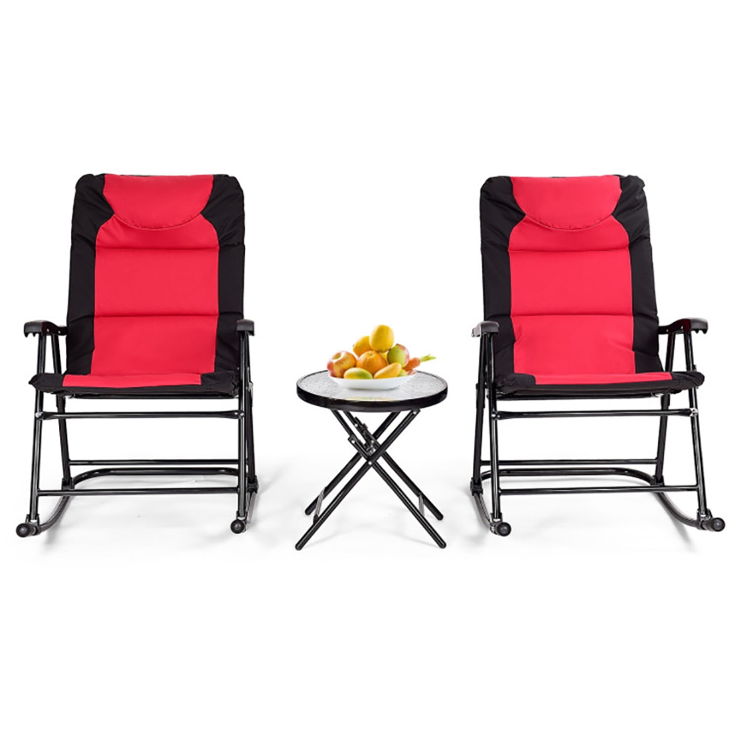 Aimee Lii 3 Pieces Folding Portable Zero Gravity Reclining Lounge Chairs Table Set, Wicker Patio Furniture