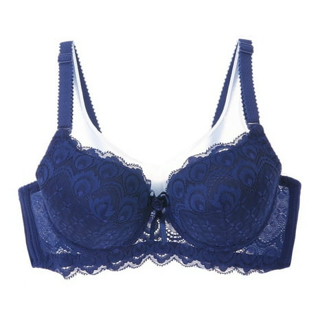

Wisremt Women Adjustable Lace Gathered Bra Embroidered Bow Solid Color 3/4 Cup Bra