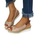 thumbnail image 3 of asddcavvf Ladies Fashion Summer Solid Color Fabric Casual Straw Bottom Wedge Buckle Sandals, 3 of 7
