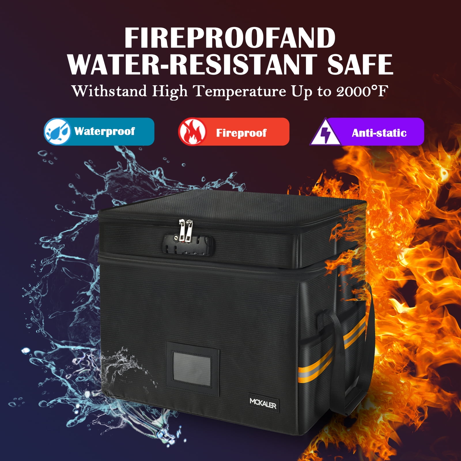 Samerd Portable Fireproof Lockable File Organizer, 2-Layer Foldable Box for Letter and Legal Storage