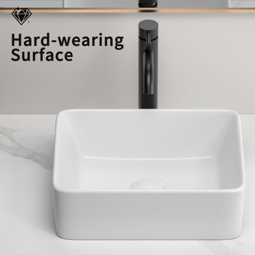 16x12 Inch Small Bowl Rectangular Bathroom Vessel Sink, White Ceramic Above Counter Vessel Sink, High-Temp Fired, Stain-Resistant & Easy-Install