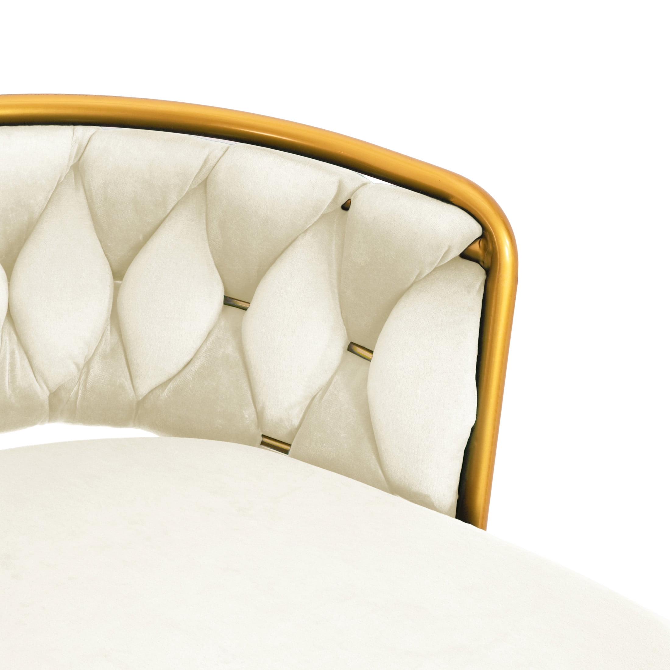 Nyxara 31.5" Seat Height Modern Upholstered Swivel Counter Stools, Powder Coated, Iron, Beige + Gold, Set of 2