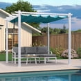thumbnail image 2 of PURPLE LEAF 10' x 10' Outdoor Retractable Pergola Heavy-Duty Aluminum White Pergola with Sun Shade Canopy Patio Modern Shelter for Garden Porch Yard Deck Beach Grape Trellis, Turquoise Blue, 2 of 11