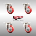 thumbnail image 2 of 3 Inch 316SS Red Polyurethane Wheel Swivel Top Plate Caster Set Service Caster, 2 of 2