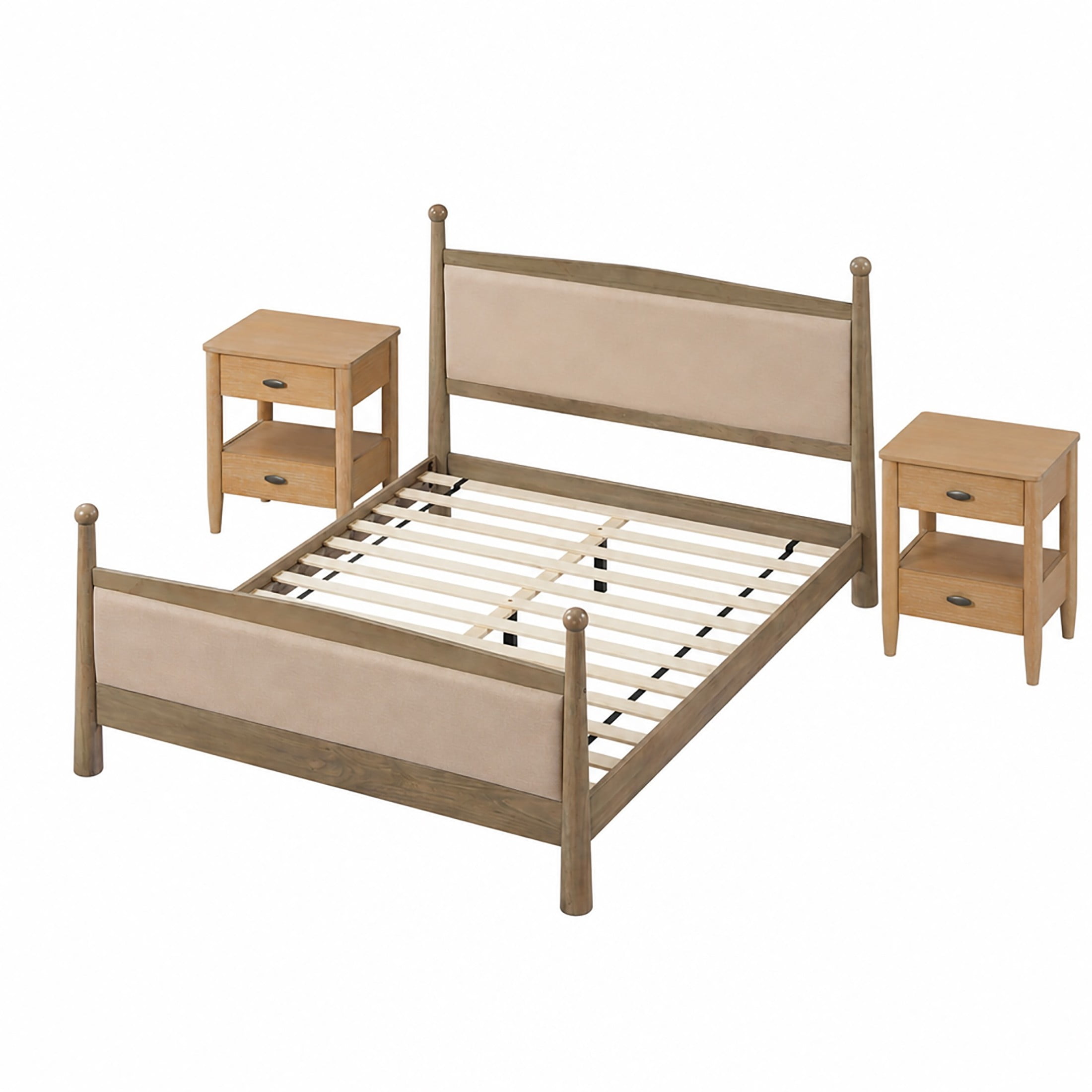 Christopher Knight Home Transitional Bedroom Set, Queen Upholstered Bed with 2 Nightstands, Natural