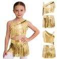 thumbnail image 7 of iiniim Girls Metallic Ballroom Latin Dance Dress Tassel Crop Top and Fringe Skirted Shorts 2 Piece Outfit Gold 14, 7 of 7