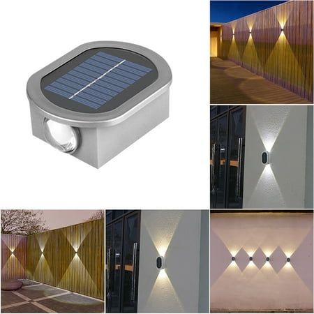 

aoksee Solar Wall Light UP And Down Illuminate Outdoor Sunlight Lamp IP65 Waterproof Modern Decor For Home Garden Porch easy to install Bright for Backyard Garden Fence Patio Front Door Silver