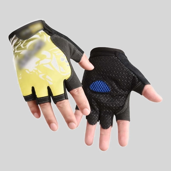 Ticikt Kids Half-Finger Cycling Gloves, Breathable Padded Shock Absorbing Non Bike Sports Gloves for Boys Girls,Yellow