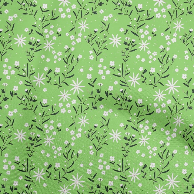 oneOone Mousseline de Viscose Verte Tissu Enfants Floral Matière de Robe Tissu Imprimé Tissu au Mètre 42 Pouces de Large