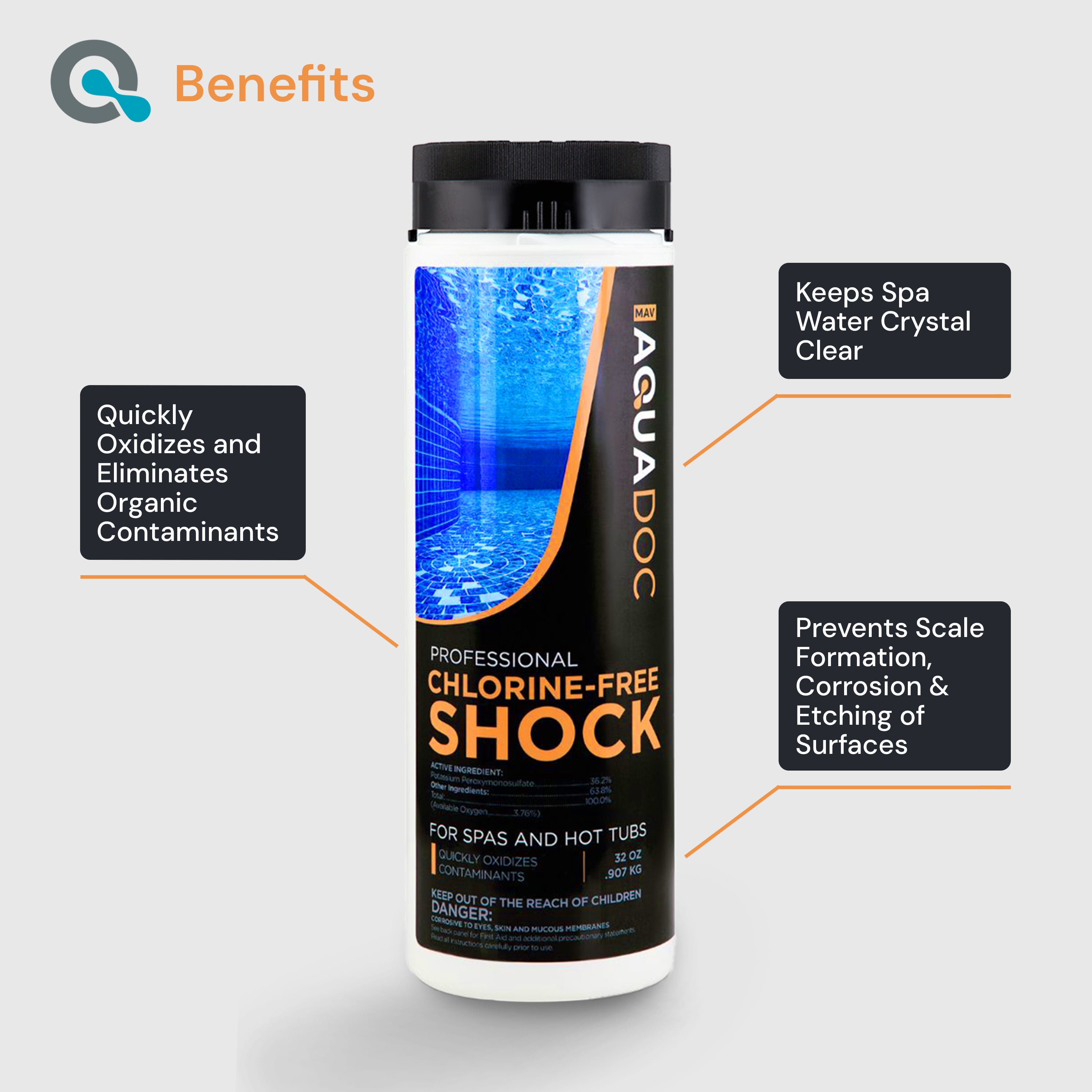 AquaDoc Non-Chlorine Spa Shock - Chlorine-Free Hot Tub Treatment & Oxidizer - 32oz