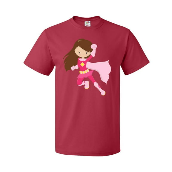 Inktastic Superhero Girl, Cute Girl, Brown Hair, Pink Cape T-Shirt