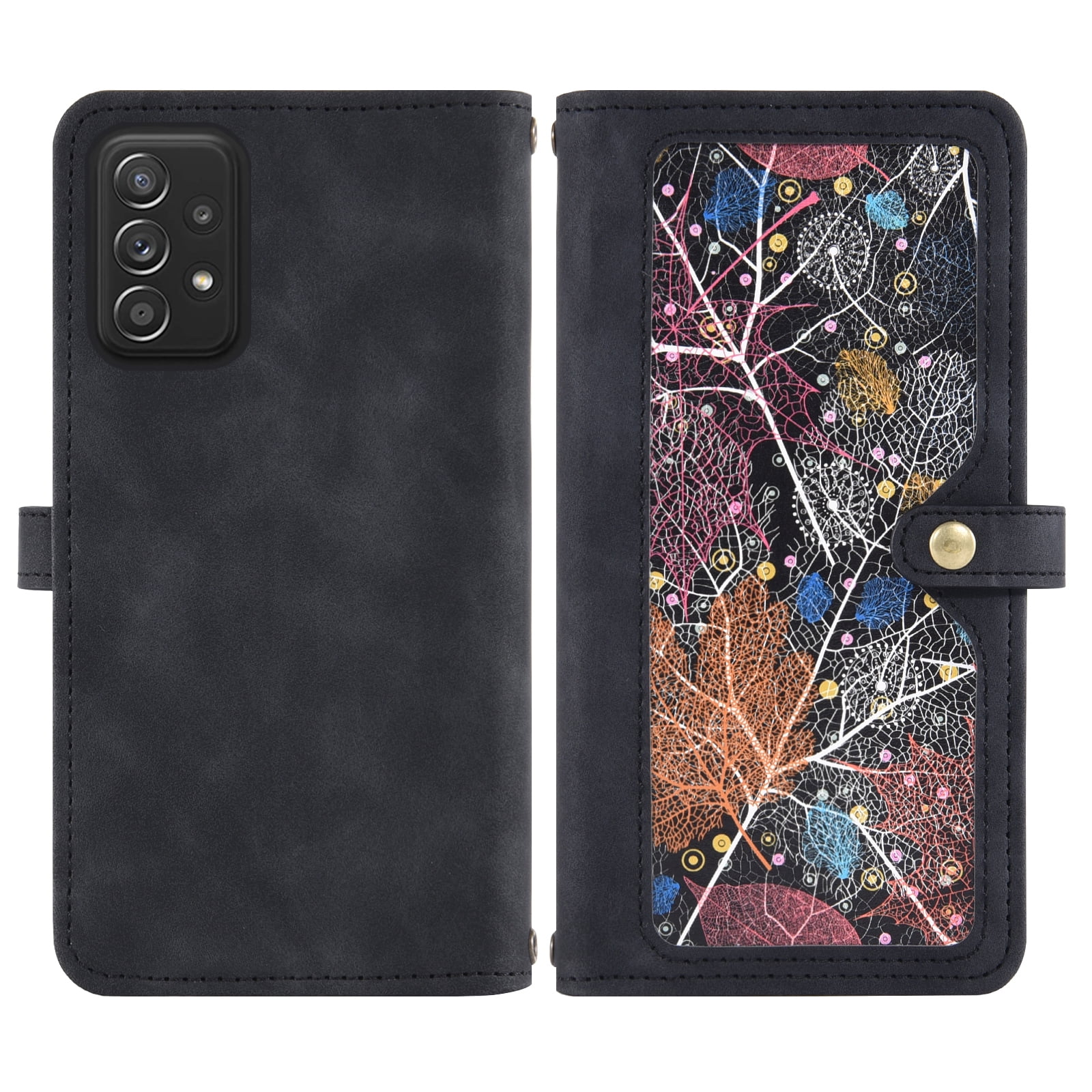 Asuwish Phone Case for Samsung Galaxy A52/A52S 5G Wallet Cover With Tempered Glass Screen Protector Crossbody Wrist Strap Flip Pattern Zipper Credit Card Holder Cell A 52 S 4G G5 52A S52 52S Black