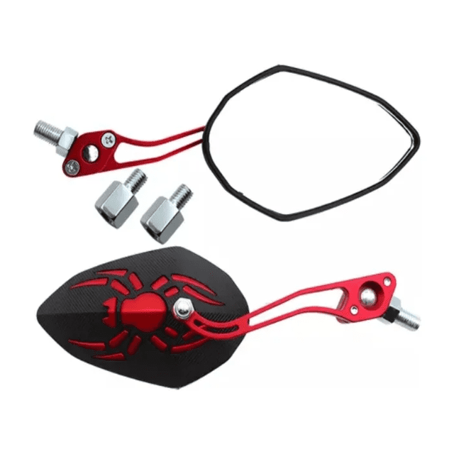 Espejo Laterales Retrovisor Universal Para Motocicleta 1 Par Araña Malubero, Negro Rojo