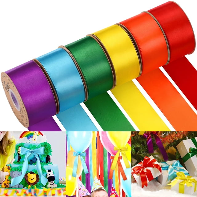 Cinta satinada Lyrow Rainbow, 6 rollos de 1.5 pulgadas de ancho, 200 yardas