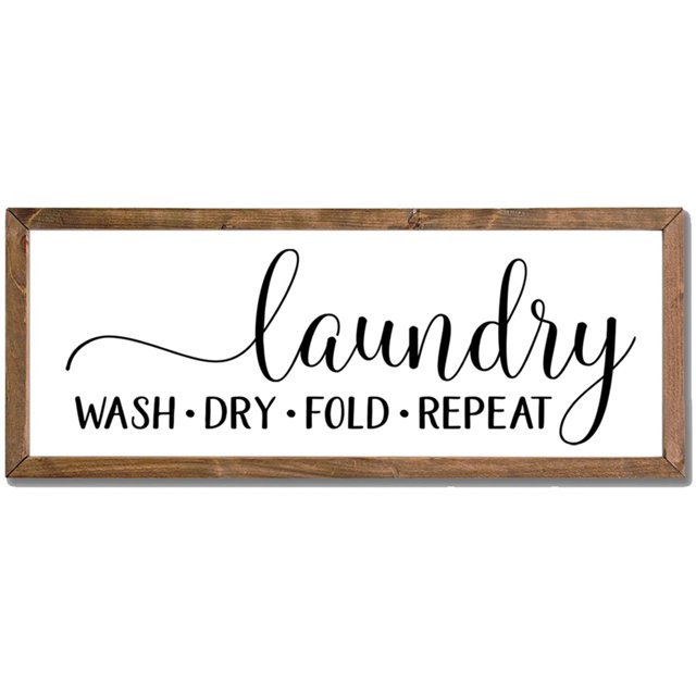 Letrero de lavandería MODE HOME Wash Dry Pold Repeat Wood, 16 x 6.5 pulgadas