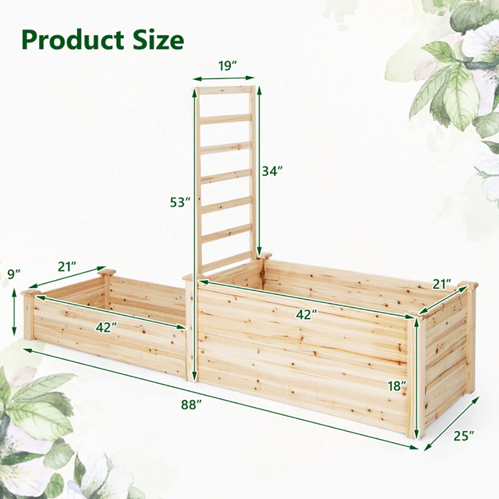Spaco Raised Garden Bed with Trellis-Natural, Outdoor Elevated Flower Box for Backyard/Patio/Gardener