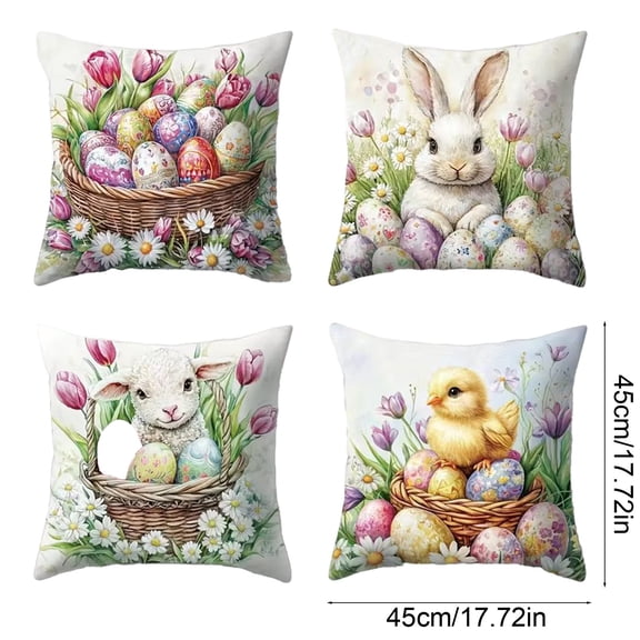 Multicolor Easter Pillow Cases 4-Pack Featuring Rabbit And Egg Patterns Throw Covers Decorative For Sofa