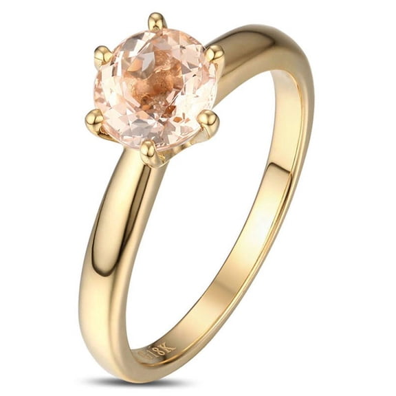 1 Carat Round Shape Morganite Solitaire Engagement Ring In 10K Yellow Gold, Promise Ring, Anniversary Ring