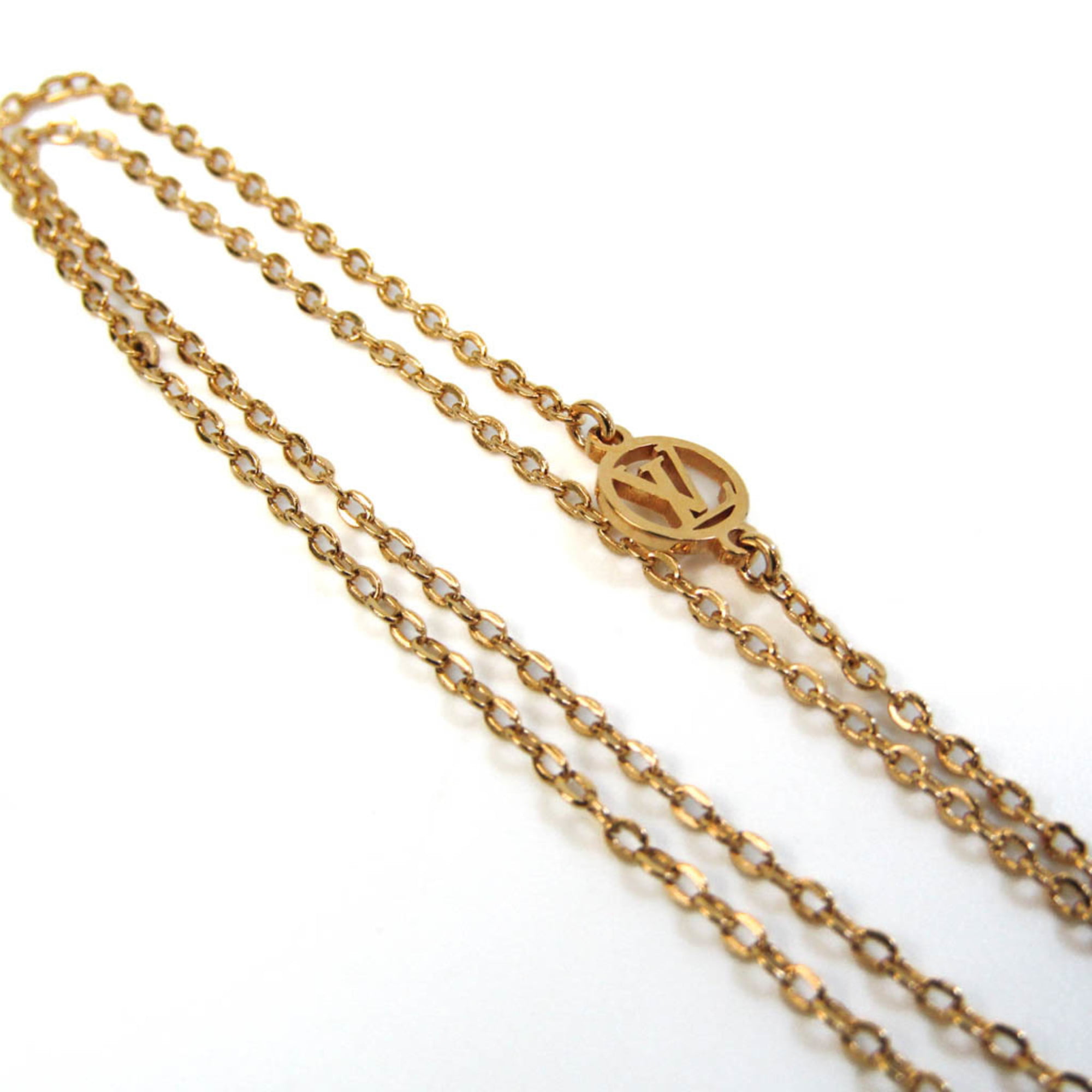 LOUIS VUITTON LV Nanogram Whistle Chain Leaf Pendant Necklace Gold 1105666