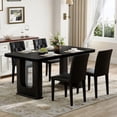 thumbnail image 4 of ExtraLco 5 Piece Dining Table Set for 4, Black Wood Grain Table with 4 Black PU Chairs, 4 of 10