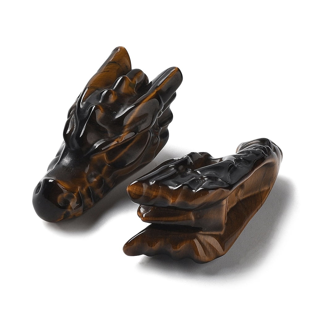 Natural Tiger Eye Healing Dragon Head Figurines Reiki Energy Stone Display Decorations for Home Feng Shui Ornament 42~45x18~21x18~20mm