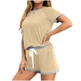 thumbnail image 1 of LOVZFMLL Ensembles Deux Pièces pour Femmes Pyjamas à Manches Courtes Col Rond Hauts et Shorts Ensembles de Course Deux Pièces avec Poches Beige TTG, 1 of 7