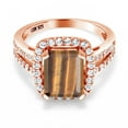 thumbnail image 2 of Gem Stone King 3.62 Ct Emerald Cut Brown Tiger Eye 18K Rose Gold Plated Silver Ring (Size 5), 2 of 4