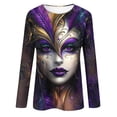thumbnail image 2 of Craaazy Women's Fashion Crew Neck Long-Sleeve Mardi Gras Print Casual Pullover Tops Gifts, 2 of 5