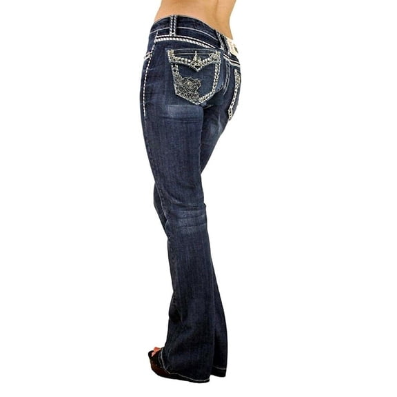 Jack David Women's Bootcut Jeans Stretchy Mid Rise Denim Jeans Pants with Rhinestone pocket