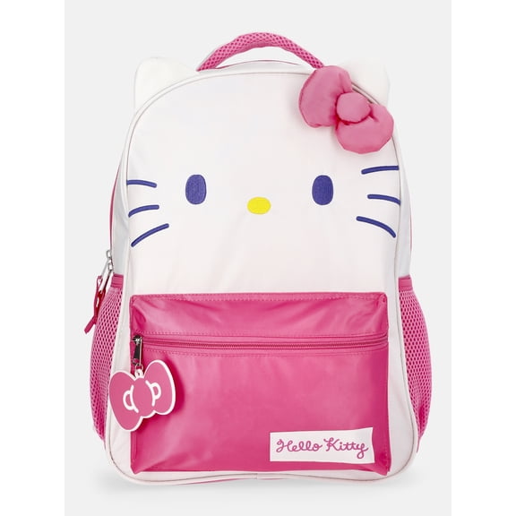Hello Kitty Kids' Big Face 17" Backpack with Bow, Pink and White