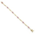 thumbnail image 2 of Gem Stone King 18K Yellow Gold Plated Silver Pink Sapphire and Round White Lab Grown Diamond Tennis Bracelet for Women (3.64 Cttw, Gemstone Birthstone, Oval 6X4MM, 7.25 inches), 2 of 4