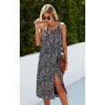 thumbnail image 4 of Robes pour Femmes - Sexy V Cou Bretelles Spaghetti Floral Léopard Imprimé Fendue Robe Midi Tulipe avec Ceinture, 4 of 6