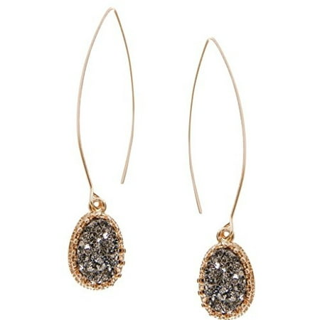 Yellow Gold Dangling Threader Earrings - Simulated Druzy Needle Drops - Gold-Tone Threader Upside-Down Hoop Dangle Earrings for Women, by Humble Chic NY