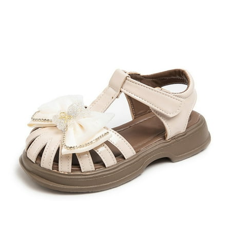 

JDEFEG Summer Big Kids Girl Sandals Mesh Bow Closed Head Princess Shoes Daily with Dresses Breathable Activewear Summer Girls Sandals Dress Shoes Beige Size 29