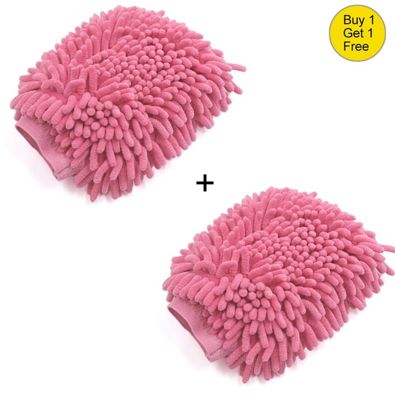 Car Cleaning Tool Fuchsia Microfiber Chenille Wash Mitt Window Washing Glove Duster 2 Pcs Total