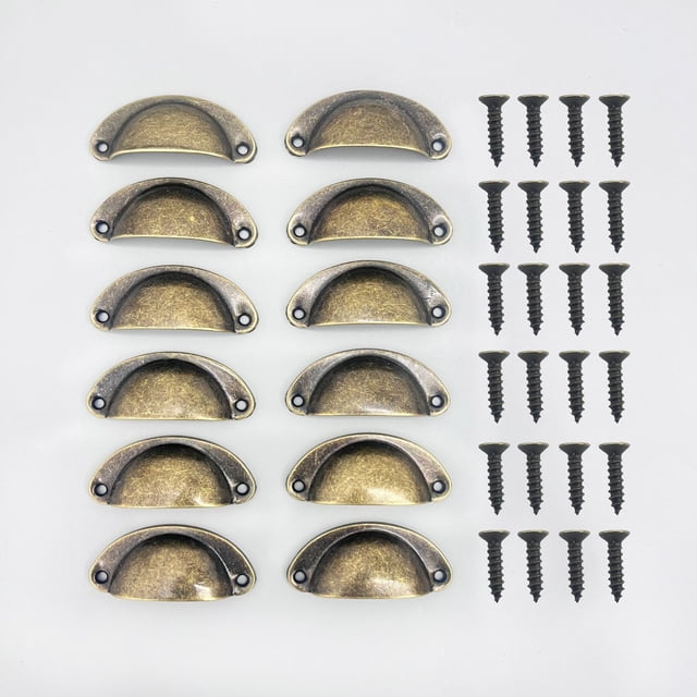 12 manijas de copa de concha (bronce), manijas de cajón vintage, manijas y perillas de puertas de armario de cocina semicírculo retro, manijas de puertas de tocador de muebles