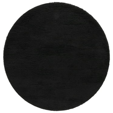 SAFAVIEH Rumi Blaire Solid Polyester Shag Area Rug, Black, 6'7" x 6'7" Round