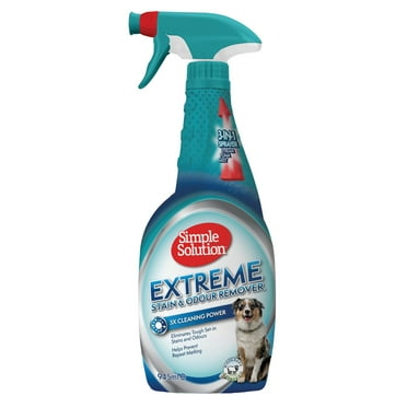Simple Solution Extreme Pet Stain and Odor Eliminator Enzymatic Cleaner With 3X Pro-Bacteria Cleaning Power for Dogs & Cats, Strong Urine, Pee and Poop Smell Remover for Carpets & Floors, 32 oz SF1