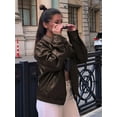 thumbnail image 6 of Female Leather Jackets Oversized Faux Plus Size Moto Biker Coat Fall Outfits Fashion Clothes Coffee M, 6 of 8