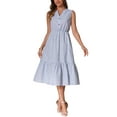 thumbnail image 2 of INSPIRE CHIC Women's Summer V Neck Button Down Sleeveless Pleated Ruffle Striped Midi Shirt Dress XS Blue, 2 of 5